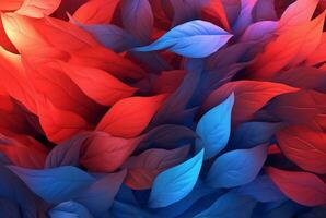 blue red leaves abstract background. generative ai photo