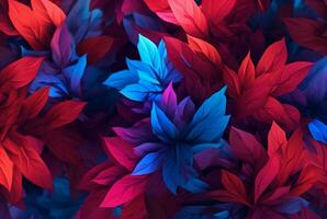 blue red leaves abstract background. generative ai photo