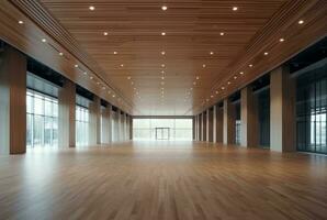 empty big office interior with wood design. generative ai photo