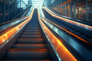 Blurred moving modern escalator. technology photo