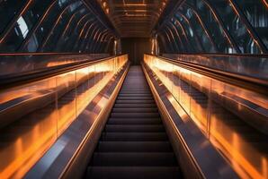 Blurred moving modern escalator. technology photo