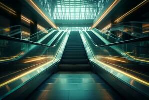 Blurred moving modern escalator. technology photo