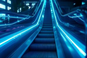 Blurred moving modern escalator. technology photo