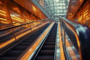 Blurred moving modern escalator. technology photo