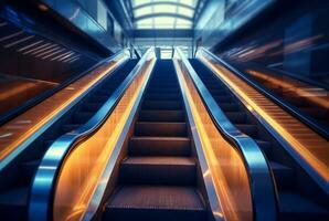 Blurred moving modern escalator. technology photo