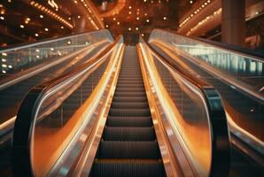 Blurred moving modern escalator. technology photo