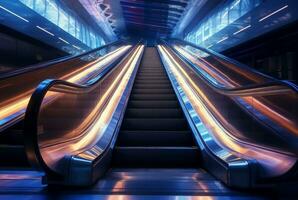 Blurred moving modern escalator. technology photo