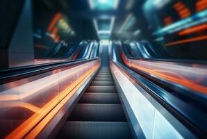 Blurred moving modern escalator. technology photo