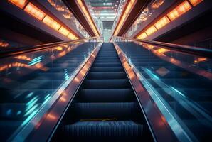 Blurred moving modern escalator. technology photo