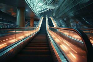 Blurred moving modern escalator. technology photo