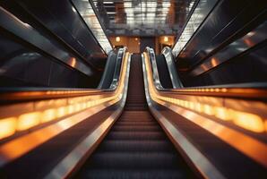 Blurred moving modern escalator. technology photo