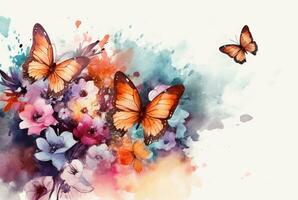 Beatiful Butterfly with flowers,watercolor drawing. generative ai photo