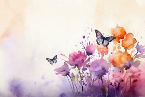 Beatiful Butterfly with flowers,watercolor drawing. generative ai photo