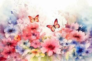 Beatiful Butterfly with flowers,watercolor drawing. generative ai photo