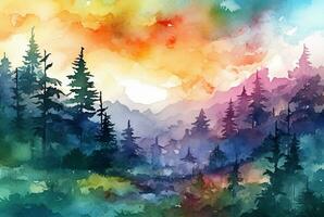 landscape watercolor background. Generative AI photo