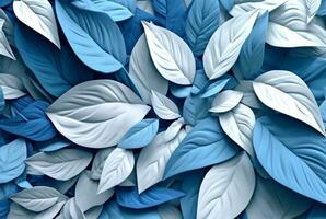 white blue leaves abstract background. generative ai photo