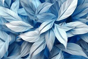 white blue leaves abstract background. generative ai photo