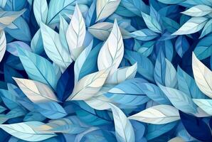 white blue leaves abstract background. generative ai photo