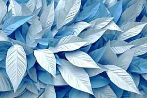 white blue leaves abstract background. generative ai photo