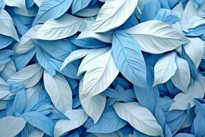 white blue leaves abstract background. generative ai photo