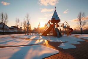 Children's recreation park with beautiful sunrise in the morning. generative ai photo