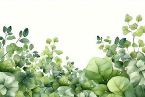 seamless watercolor floral border with green leaves on white background. generative ai photo