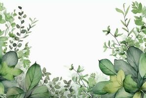 seamless watercolor floral border with green leaves on white background. generative ai photo