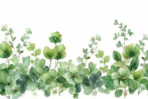 seamless watercolor floral border with green leaves on white background. generative ai photo