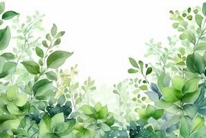 seamless watercolor floral border with green leaves on white background. generative ai photo