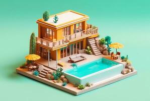 Miniature luxury house with swimming pool. generative ai photo