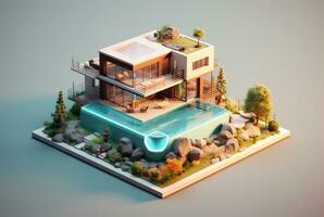 miniatura lujo casa con nadando piscina. generativo ai foto