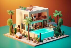 Miniature luxury house with swimming pool. generative ai photo