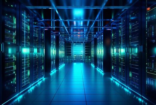 data center computer racks in network security services. generative ai photo