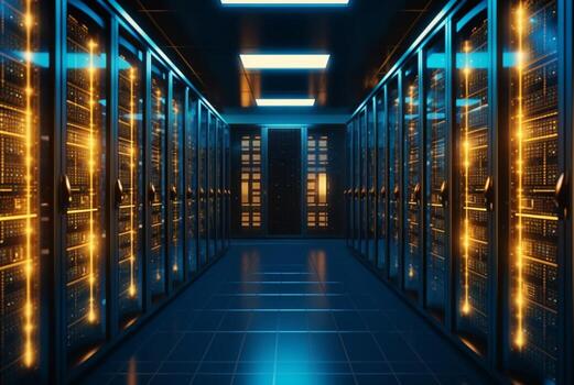 data center computer racks in network security services. generative ai photo