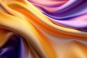 abstract background with 3d waves bright gold and purple. generative ai photo