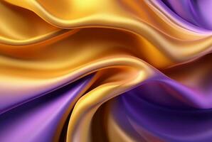 abstract background with 3d waves bright gold and purple. generative ai photo