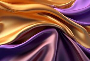 abstract background with 3d waves bright gold and purple. generative ai photo