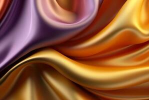 abstract background with 3d waves bright gold and purple. generative ai photo