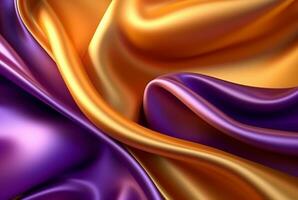 abstract background with 3d waves bright gold and purple. generative ai photo