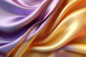 abstract background with 3d waves bright gold and purple. generative ai photo