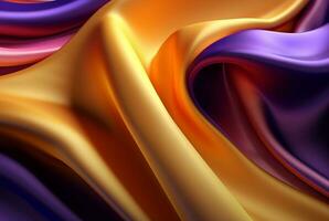 abstract background with 3d waves bright gold and purple. generative ai photo