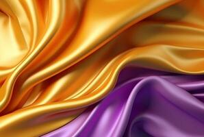 abstract background with 3d waves bright gold and purple. generative ai photo