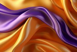 abstract background with 3d waves bright gold and purple. generative ai photo