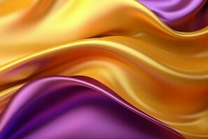 abstract background with 3d waves bright gold and purple. generative ai photo