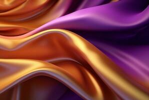 abstract background with 3d waves bright gold and purple. generative ai photo