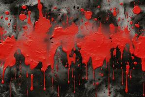 black cement texture background with red watercolor drips or splashes. generative ai photo