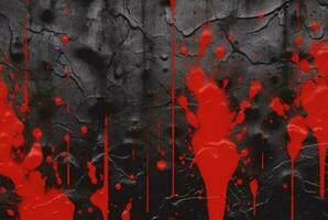 black cement texture background with red watercolor drips or splashes. generative ai photo