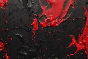 black cement texture background with red watercolor drips or splashes. generative ai photo