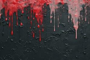 black cement texture background with red watercolor drips or splashes. generative ai photo