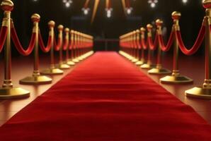 Red Carpet hallway with barriers and red ropes for Cinema and Fashion awards, a ceremony for celebrities persons. Generative AI photo